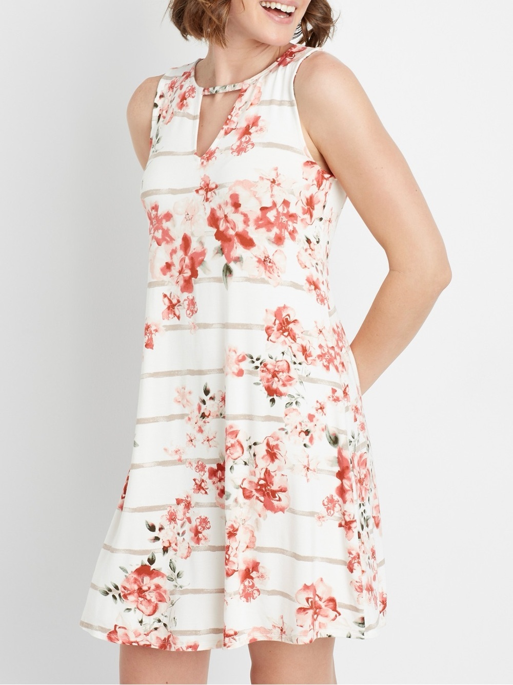 Maurices 24/7 White Floral Keyhole Shift Dress Mini Sleeveless Medium Women’s